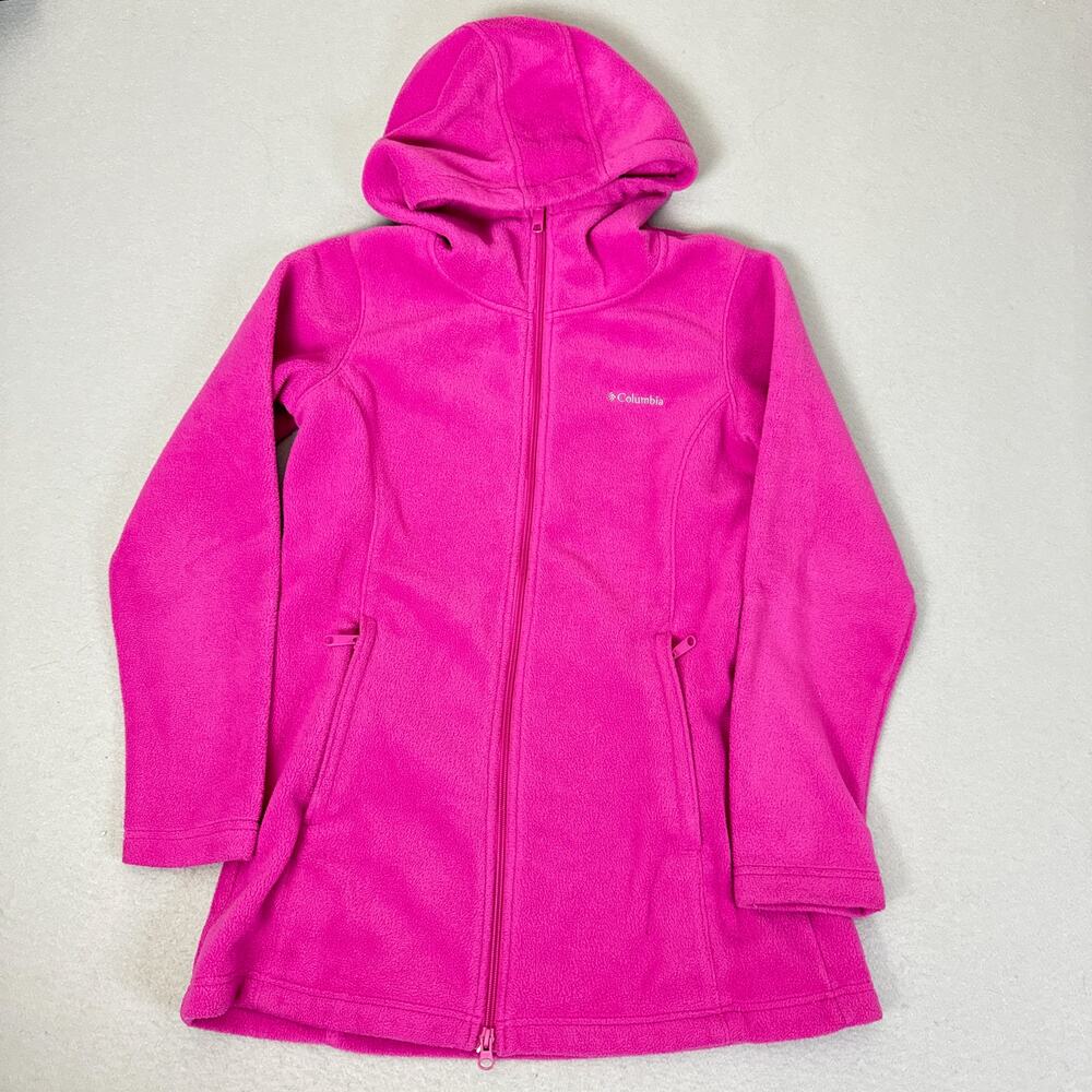 Columbia Girls Pink Hooded Fleece Jacket Full Zip Pockets Size 4/5